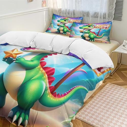 Housse de couette dinosaure parure de lit 3 pièces microfibre douce 220x240cm