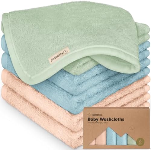 KeaBabies 6-Pack Baby Washcloths - Soft Viscose Derived from Bamboo Washcloth, Baby Wash Cloth for Newborn, Kids, Bath Baby Towels, Face Towel, Face Cloths for Washing Face(Mellow)