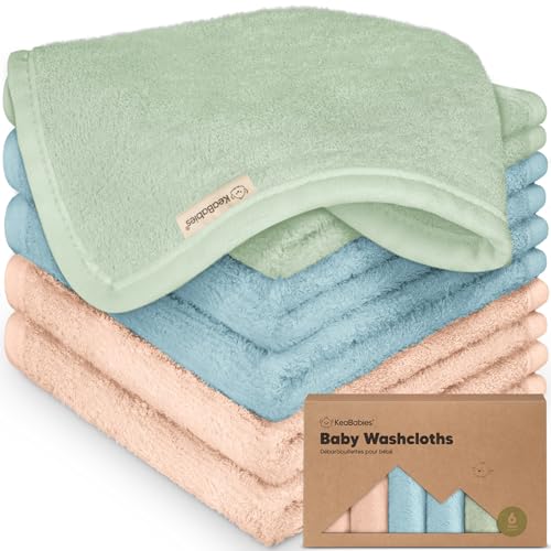 6-Pack Baby Washcloths – Soft Absorbent Viscose from Bamboo Washcloths for Face, Body, Baby Towels for Newborn, Kids, Toddlers, Infant, Gentle on Sensitive Skin, 10x10 Reusable Face Towels (Mellow) by KeaBabies - Used condition - US$12.91