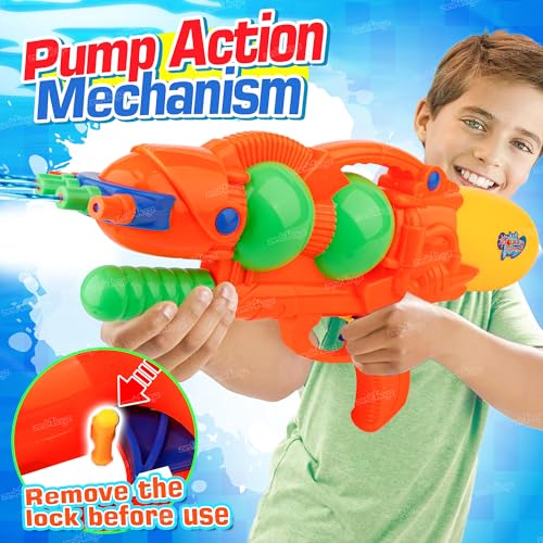 Image of Zest 4 Toyz Holi Pichkari Water Gun for Kids High Pressure Pump Action Water Gun with Holi Combo 100 Balloons and 1 Pkt Holi Color for Holi Summer Outdoor Fun for Boys and Girls- Orange