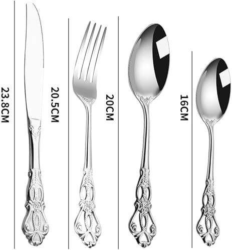 Miniatura 6 de Royal Court - Juego de cubiertos de 48 piezas para 12, cubiertos vintage en relieve, incluye cuchara, tenedor y cuchillo, pulido con espejo, apto