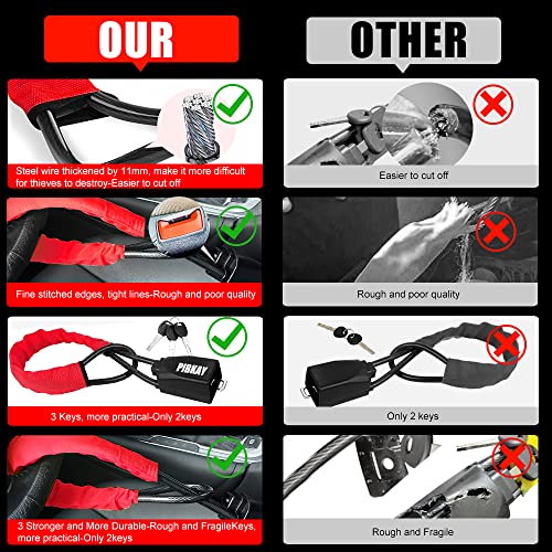 Pibkay Steering Wheel Lock, Car Anti Theft Steering Wheel Lock, Car Immobilizer Anti Theft With 3 Keys For Car Security Fit Most Vehicles Truck Suv Golf Cart(Red) #TOP3