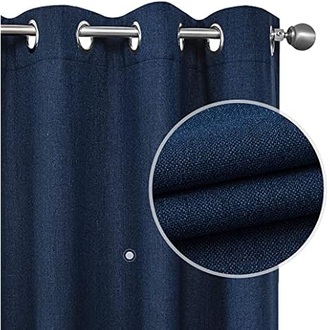 Joydeco Blackout Curtains Panels for Bedroom, Thermal Insulated Room Darkening 2 Faux Linen Drapery Panels for Living Room, Grommet Top (52x63 inch, Navy Blue) Cover