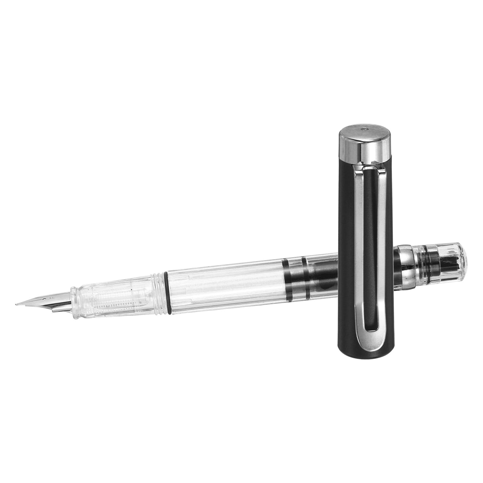 PATIKIL Iridium-Tipped Nib Fountain Pen, 1 Pack Calligraphy Pen Clear Barrel Smooth Writing with Refillable Ink Converter for Office Journaling Calligraphy Gift, Black
