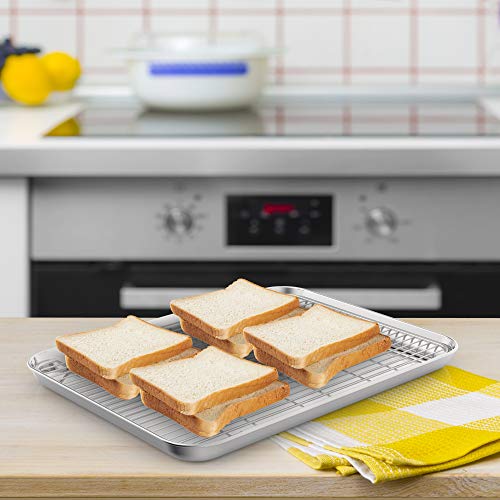 Small Stainless Steel Baking Sheets,Mini Cookie Sheets, Toaster Oven Tray Pan Rectangle Size 9.4Lx7Wx1H Inch Non Toxic & Healthy,Superior Mirror Finish & Easy Clean By Heahysi, Dishwasher Safe #TOP5