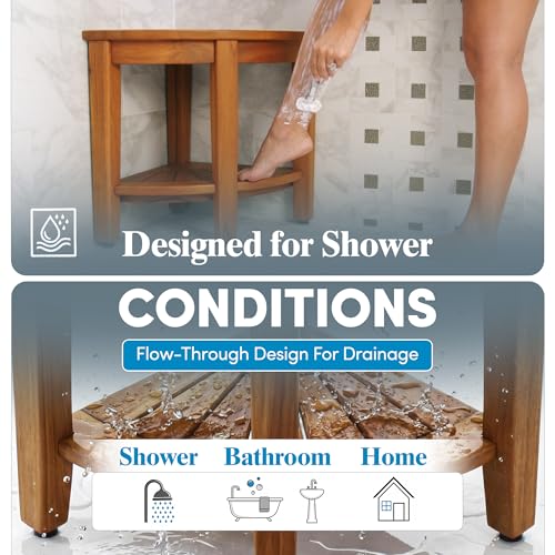 Image of AquaTeak Kai Corner 15.5 inch Teak Shower Bench