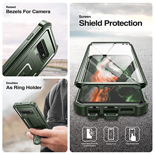 Image of Dexnor for Samsung Galaxy S10+ Plus Case, [Built in Screen Protector and Kickstand] Heavy Duty Military Grade Protection Shockproof Protective Cover for Samsung Galaxy S10 Plus Green