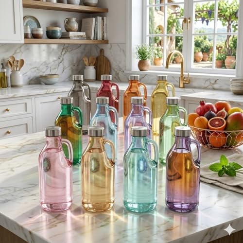 Image of Italian Tempered Glass Milk Bottle Water Bottle with Air Tight Round Cap Freeze Safe 1100 ML (Assorted Color), Pack of 1 (9052 BOTTLE) (3)