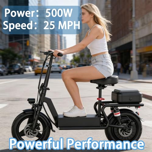 Image of 14 inch Folding Electric Bike for Adults, 500W Motor, 25 MPH Top Speed, 48V 15Ah Battery, 35 Miles Range, Tubeless Tires, Rear Drive E-Bike, Dual Disc Brakes, Compact Commuter Bicycle