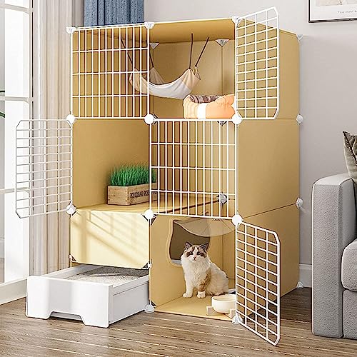 Cage pour chat intérieur avec bac intégrable pour grand chaton