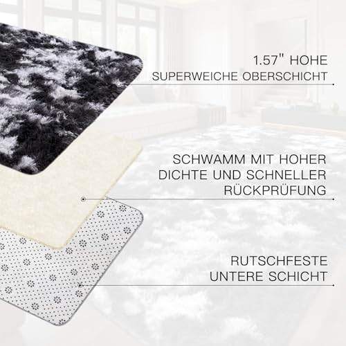 Sour Lemon Hochflor Teppich Grau Teppich Wohnzimmer 200x300 Waschbar Anti-Rutsch Extra Große Teppiche Schlafzimmer Flauschige Moderne Teppiche Matte Teppichen für Schlafzimmer Kinderzimmer