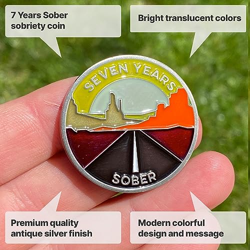 Image of The Achieve Mint 7 Years Sober Token | Seven Years Sober Chip | Non-AA Gift, Non-Religious Medallion for Women and Men Celebrating Sobriety