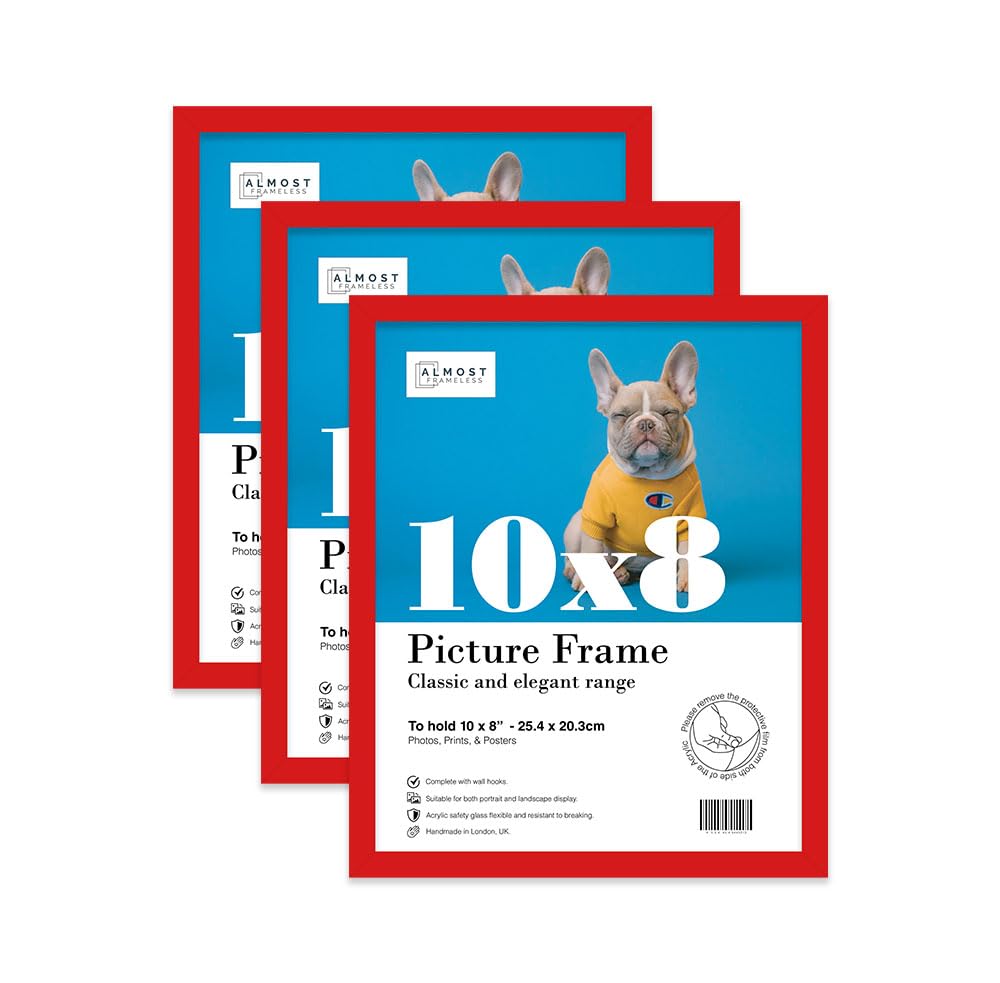 Almost Frameless 10x8 Red Picture Frame Set of 3, Display 10x8 Picture Gallery Wall, Poster, Photo, Artwork, or Print, Yellow