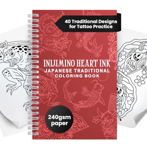 Inlumino Heart Ink Tattoo Practice Coloring Book: Japanese Traditional – Spiral Bound...