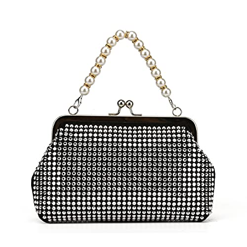 QIANJINGCQ Mode tout-match personnalité perle diamant sac dîner sac sac à main chaîne messenger sac clip bouche strass sac dame sac à bandoulière