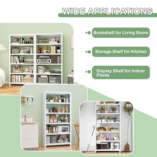 Image of 5 Tier AV Media Stand, 69.3 inch Tall Media Shelf Bookcase, Open Display Storage Shelves for CD Record Player, Stereo Receiver, AV Equipment, White