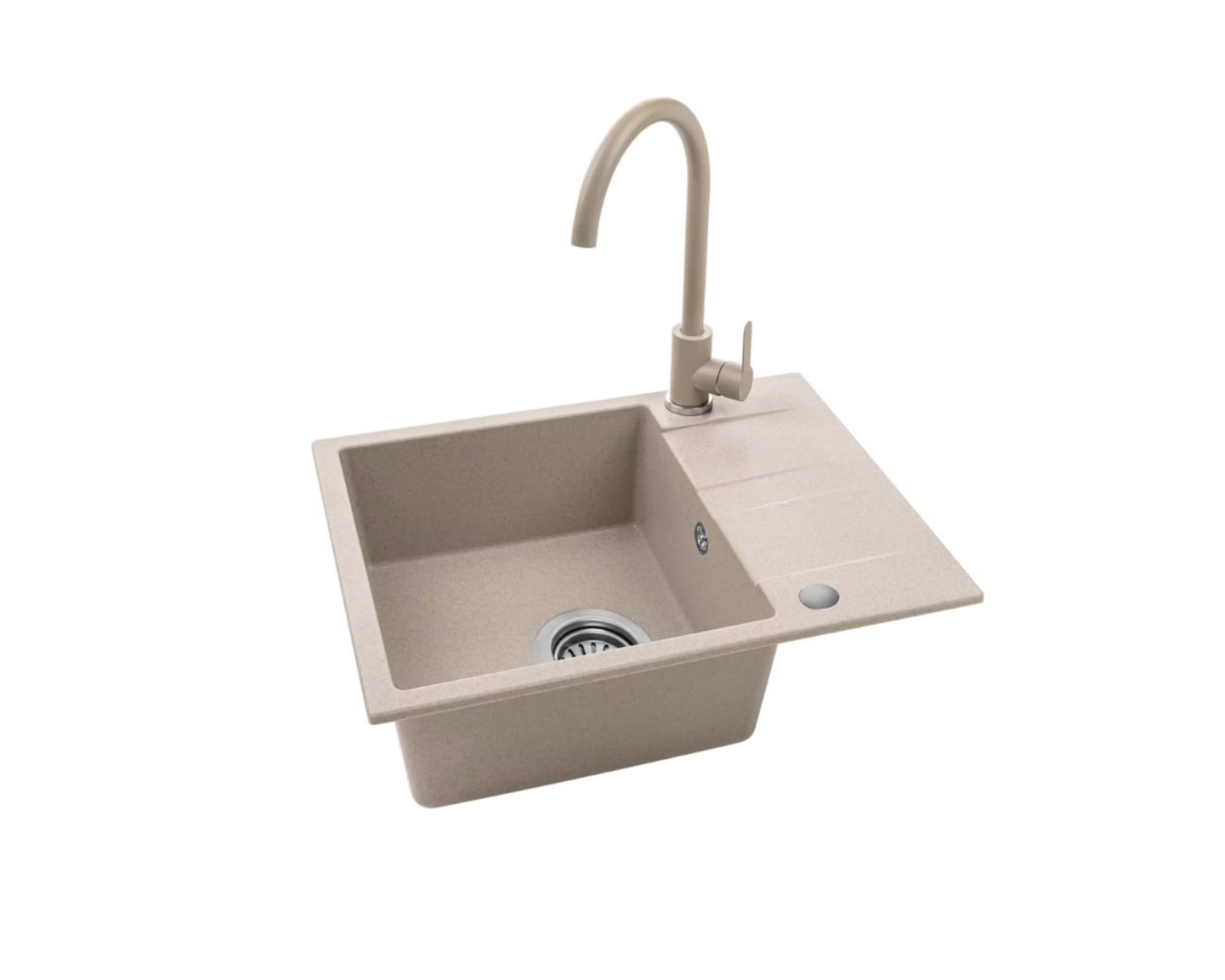 VBChome Spülbecken mit Armatur 56 x 44 cm Beige Granit Einzelbecken Einbauspüle Gesprenkelt Reversibel Granitspüle Siphon Waschbecken