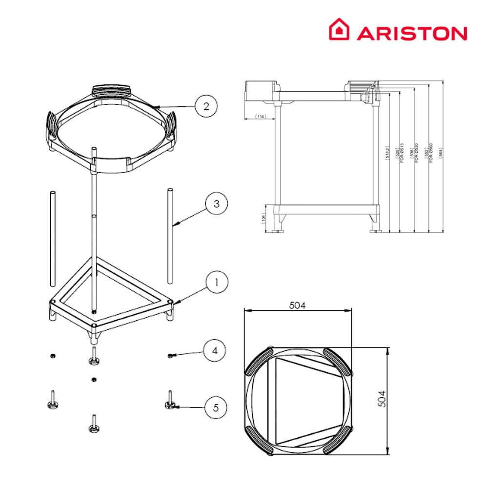 Ariston - Tripode para Instalación Vertical de Calentador de Agua Eletrico Sobre Suelo, Soporte Termo Electrico - Accesorios Utiles para Instalar Termos y Calentadores Diámetro 513, 530, 560 mm