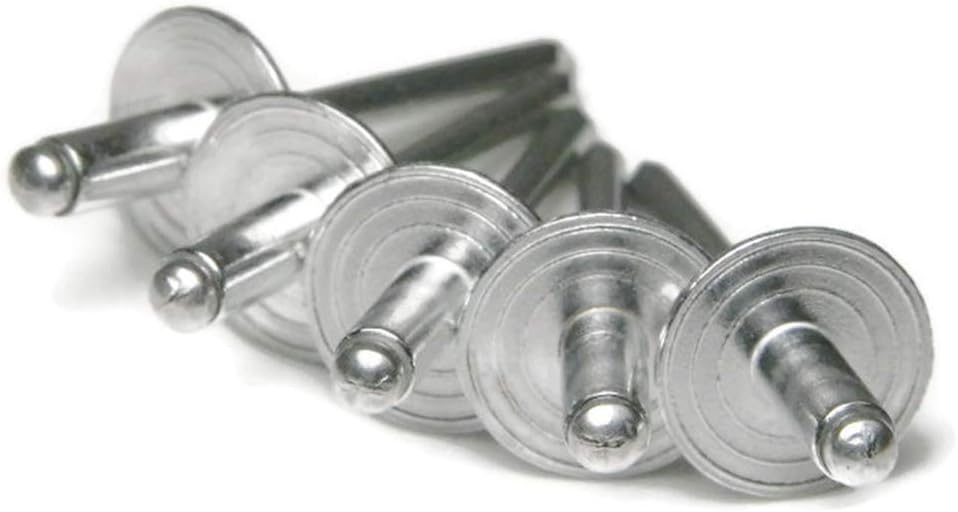 Aluminum Pop Rivets Large Flange 1/8 inch Diameter (#4LF) Bulk Quantity Box (4-3LF, 1/8 x 3/16 Grip (0.126-0.187) - 10,000pcs)