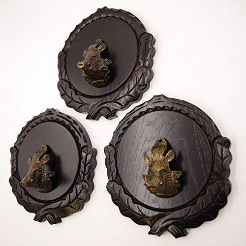GTK - Juego de 3 placas de cuña talladas oscuras AF de 16 cm con 3 cabezas de cuñas, portada grande, tabla de cuñas, cartel para trofeos