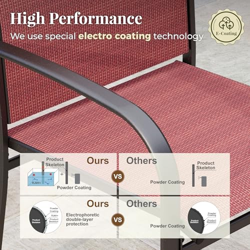 Image of MIXPATIO 7 Pieces Patio Table and Chairs Set, Outdoor Dining Furniture Set for 6, 6 Red Textilene Chairs and 61 inch Wood-Like Table Top with Umbrella Hole, for Deck Backyard Lawn