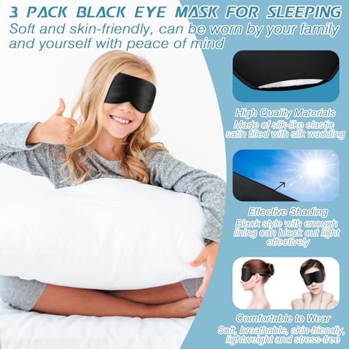 ZeeDix 3 Pack Black Eye Mask for Sleeping, Soft Night Blindfold Bed Eye Covers Sleep Mask for Women Girls Kids Favor - Image 4