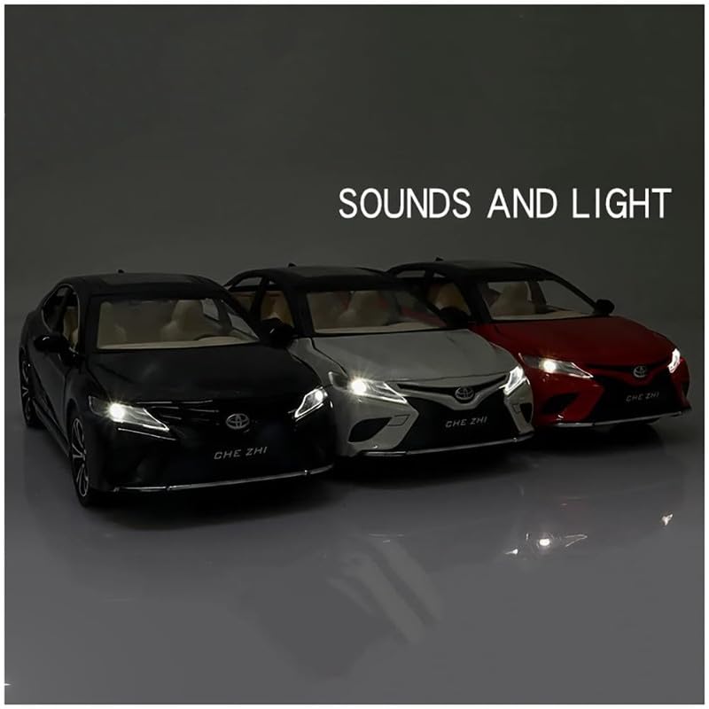 Image of Kids Model 1:24 Toyot Camry Die Cast Metal Car Pull Back Action Opening Doors with Realistic Engine Sound Lights Toy Car Gift for Boys - Black