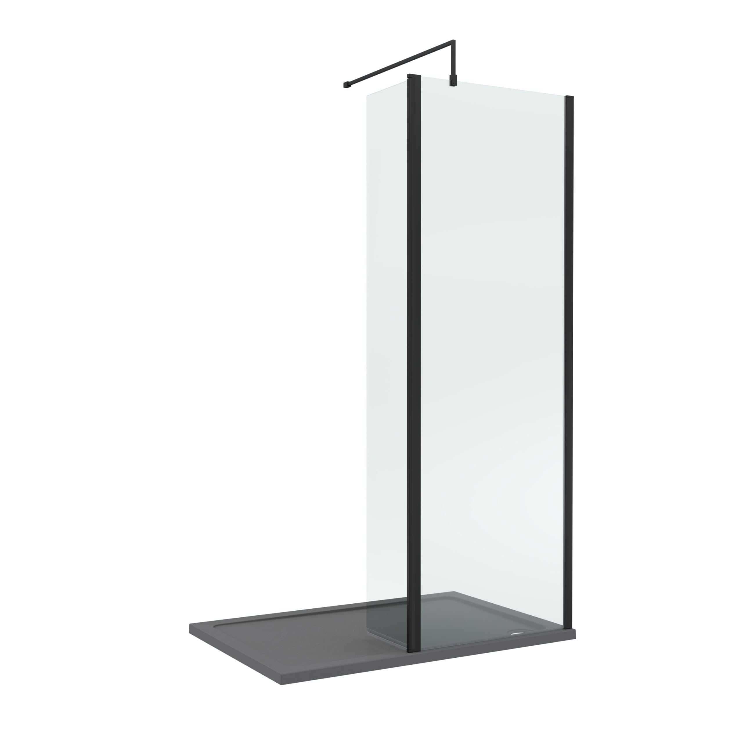 Balterley Black/Grey Wetroom Screen With Return Screen, Support Bar & Tray, Hinged Shower Glass, Support Bar Kit, Rectangular Shower Tray, Toughened Safety Glass Screens With Arm Bracket ()