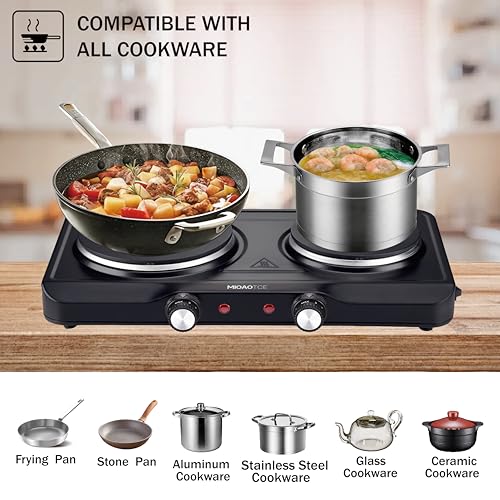 image for MIOAOTCE 1800W Electric Hot Plate for Cooking, Double Burner with 7.2
