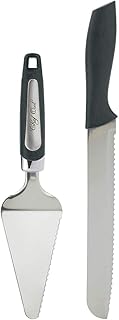 Professional Pie Server Set - 100% STAINLESS STEEL - Set Includes Cutting Spatula with Serving Knife - Perfect for Serving Cake, Pizza, Pies, Dessert, Lasagna, and More - Black Handle