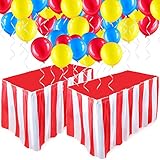54 Pieces Carnival Circus Party Decorations Set, Include 2 Red and White Table Skirt Circus Theme...