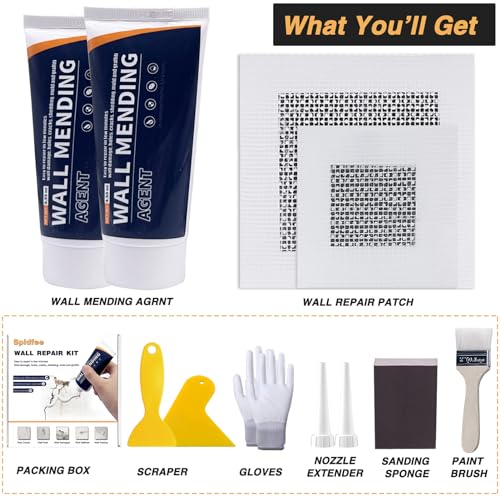 Spidfee Drywall Patch Repair Kit, 2pack Spackle Repair Paste with Scraper Aluminum Wall Repair Patch, Wall Mending Agent for Filling Holes, Quick and Easy Solution to Repair Holes Scratch