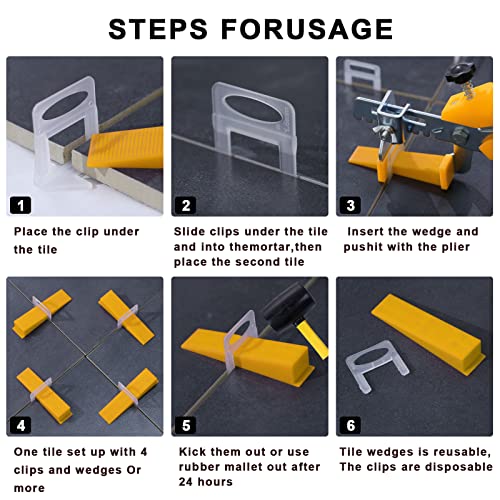 Tile Leveling System 1/16 Inch Spacers Tile Leveler Clips 5500 Pcs And Tools Harden Rubber Mallet Hammer 16 Oz .Tile Tools Set For Professional Ceramic And Stone Installation #TOP5