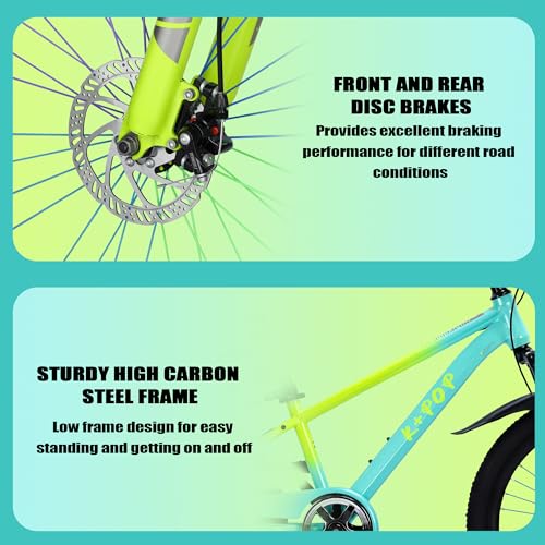 BGGFNZ 20 24 Inch Kids\' Mountain Bike, Front Suspension Fork Kids\' Bicycles for Boys Girls, Single Speed Bikes for Girls Boys Ages 8-12, Front and Rear Disc Brakes, Adjustable Seat Height - Thumbnail 3