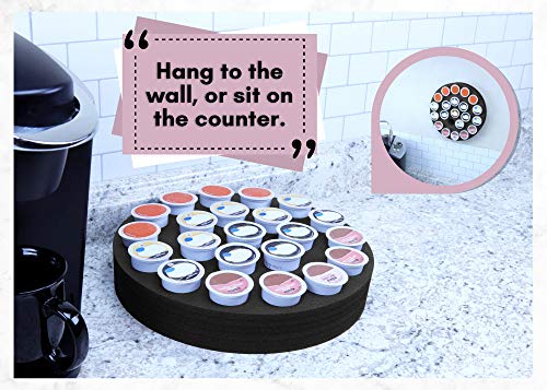 2 Polar Whale Coffee Pod Wall Mount Hanging Organizers Round Storage Tray Compatible With Keurig K-Cup For Kitchen Home Office Display Stand Waterproof Washable Black Foam 22 Compartment #TOP1