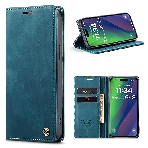 CaseMe for iPhone 15 (6.1) Wallet Case,Soft PU Leather Flip Case Magnetic Stand Flip Protective Cover Leather Case with ID & Credit Card Slots Holder Case for iPhone-15 (Blue)
