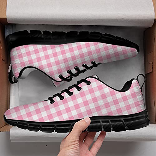 Xivo Pink Gingham Plaid Shoes For Women Girl Ultra Lightweight Comfortable Sneakers Road Running Shoes Gifts For Boys Girls,Men Size 5,Women Size 7 #TOP1