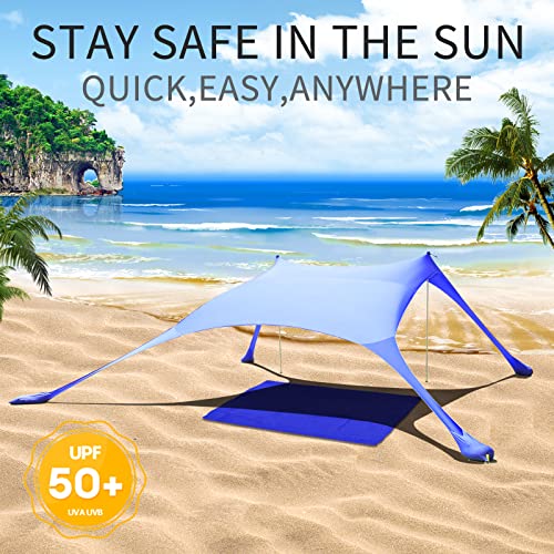Miniatura 4 de Cuupo Tienda De Campaña De Playa De 7 X 7 Pies, Protección Uv Upf50 , Toldo Para Exteriores Con 2 Postes Para Camping, Playa, Pesca, Patio Trasero Y Picnics Con Manta De Playa A Prueba De Arena, Azul