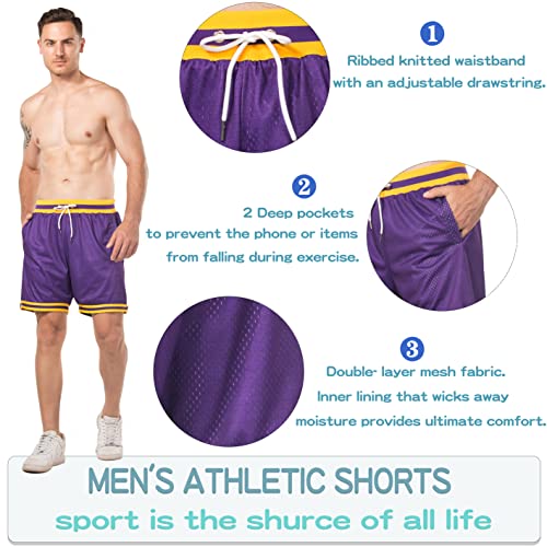 Healong Basketball Athletic Shorts Men - Mesh Gym Sports Workout Training Elastic Drawstring Retro Casual Comfortable Fashion Short With Pockets Purple #TOP3
