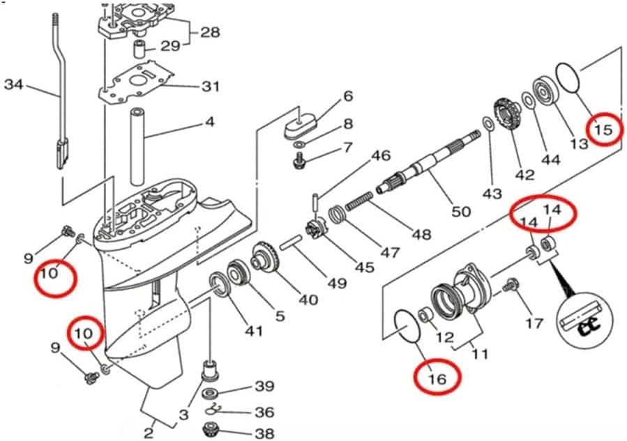 Lower Unit Prop Shaft Gearcase Oil Seal Kits Compatible With 2 4str 6 8 9.9 HP 93210-49046 93101-15074