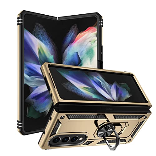 Housse de protection rigide premium or avec support bague pour Samsung Z Fold 4