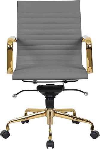 Miniatura 4 de LeisureMod Harris - Silla de oficina moderna ajustable y giratoria ejecutiva de cuero sintético, color dorado (gris)