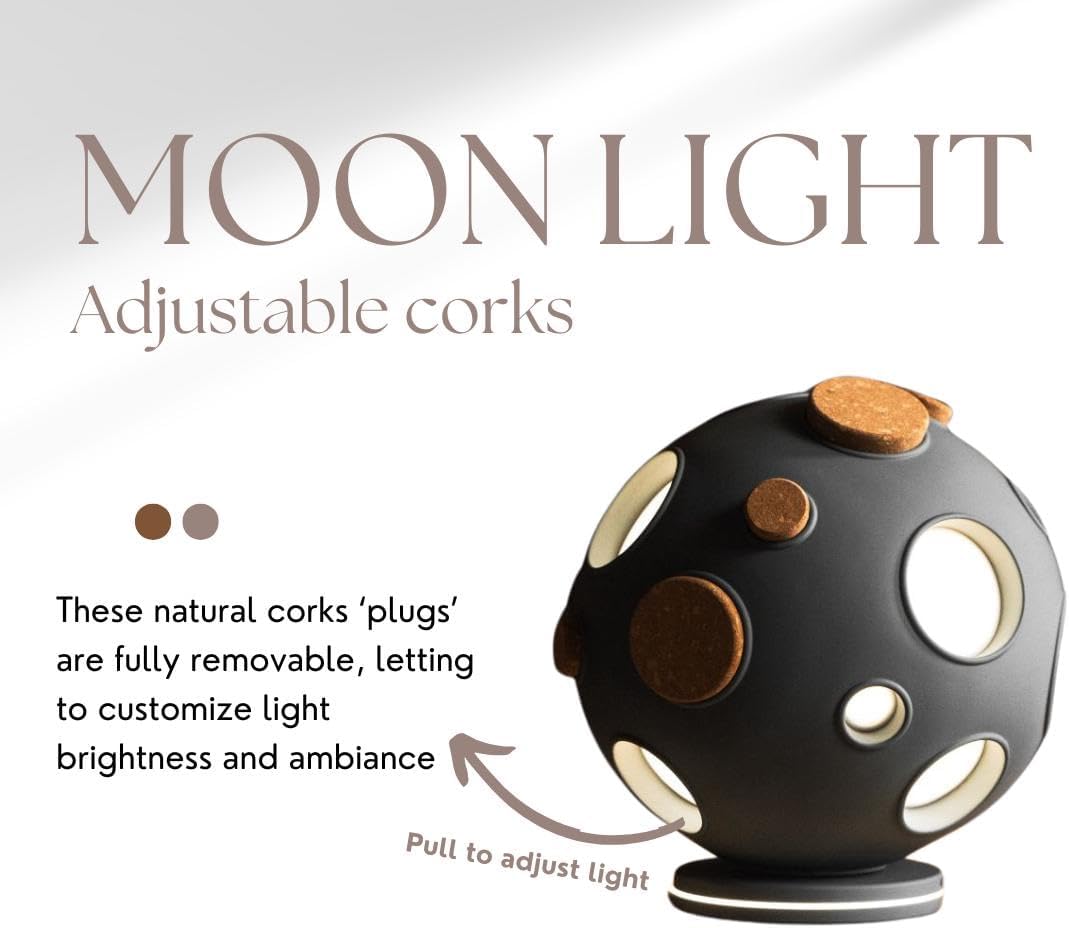 Moon-Inspired Table Lamp, Adjustable Glow, Interactive Cork Details, Ergonomic Design,Ivory and Gray Available (Graphite Gray)