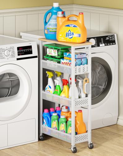 OKZEST Slim Laundry Room Organization Cart with Upgraded Metal Hub Casters