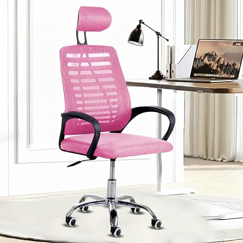 Image of Casa Copenhagen,Mesh Office Desk,Rocking, Ergonomic Computer Chair Adjustable High with Headrest and Comfortable Armrest Swivel Chair - Blossom Pink & Jet Black Handle