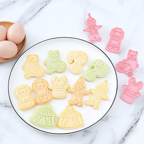 6 Pieces Cute Circus Cookie Cutters Cartoon Cookie Mould Clown Cookie Stamps Set Kitchen Tools Plastic Circus Cookie Press (Circus) #TOP3