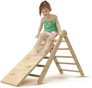 3 in 1 Toddlers Triangle Climber Set, Foldable Wooden Climbing Triangle with Ramp, Ladder, Adjustable Angle Toddler Climbing Toys, Indoor Montessori Climbing Set