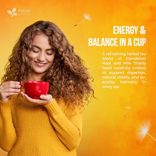 Image of FreshDrinkUS, Premium Dandelion Milk Thistle Herbal Tea | 75 Tea Bags | Herbal Blend with Dandelion Root & Milk Thistle Seed - Clean Plant-Based Daily Tea, Naturally Caffeine Free. Sugar Free. Vegan