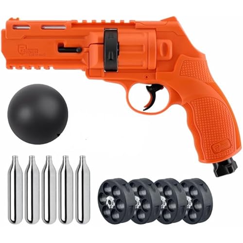 Umarex T4E P2P HDR 50 GEN 2 Self & Home Defense, Less Lethal .50 Cal Paintball Pistol Orange Limited Edition with 5X Mag .50 Cal, 5×12 g CO2 Tanks and Pack of 100x .50 Cal Black Rubber Balls Bundle