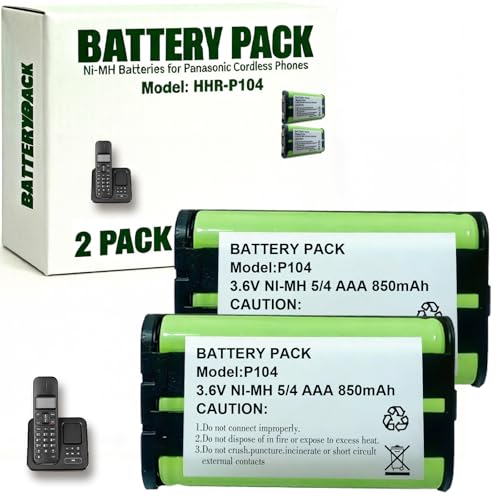 HIECTPRO 2Pack P104 NI-MH Rechargeable Battery 3.6V Ni-MH Batteries 850mah Cordless Phone Batteries for Panasonic Cordless Phones